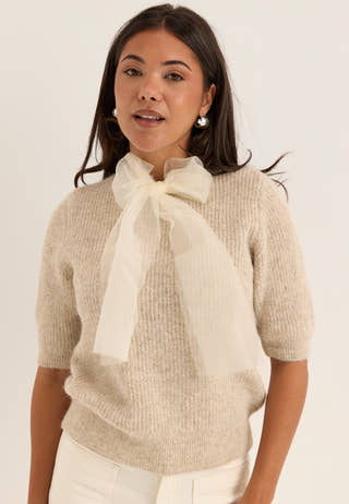 Viitza O-neck 2/4 BOW KNIT TOP Beige