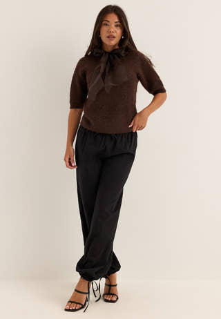 Viitza O-neck 2/4 BOW KNIT TOP Brown