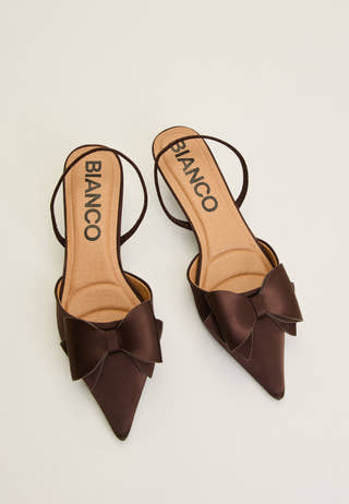 Biakristin Kitten Heel Bow Slingback Satin Brown