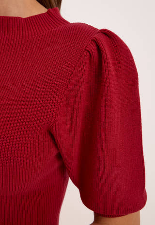 Puff Sleeve Knitted Dress Red