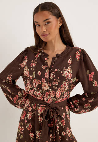 Vielma Bai O-neck L/S SHORT DRESS Brown