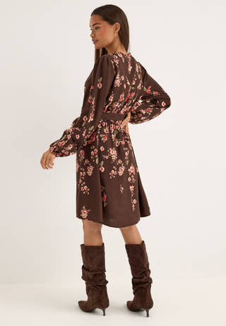 Vielma Bai O-neck L/S SHORT DRESS Brown