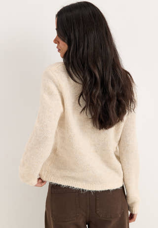 Vinaye V-neck L/S DETAIL KNIT TOP Beige