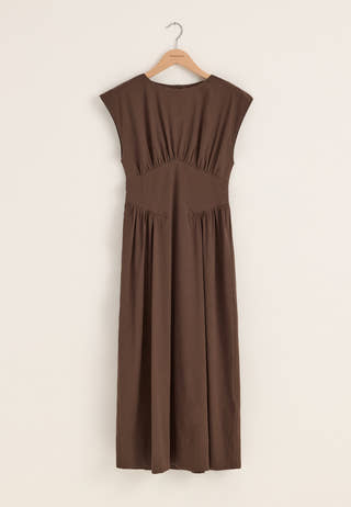V-shaped Rushed Midi Dress Brown