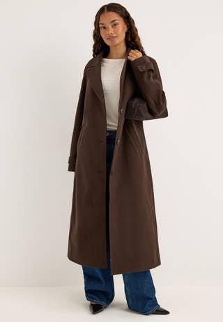 Vifemke L/S BUTTON LONG COAT Brown