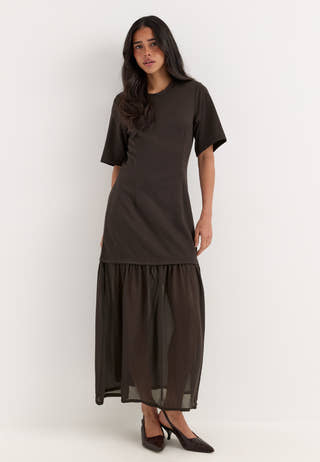 Vmbrenda 2/4 O-NECK ANKLE DRESS Brown