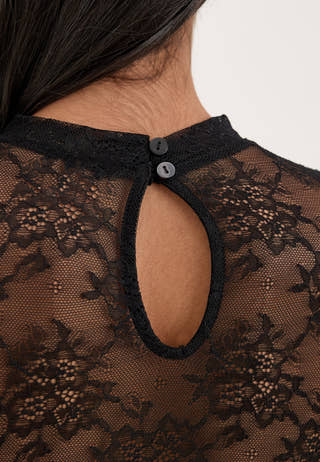 Pcmilly Ls Lace Bodystocking Black