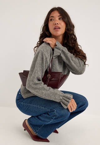 Pcsally Ls Frill Cuff Knit Grey