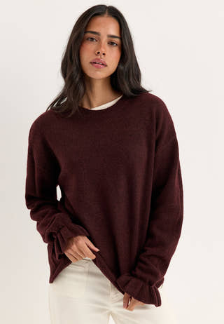Pcsally Ls Frill Cuff Knit Red