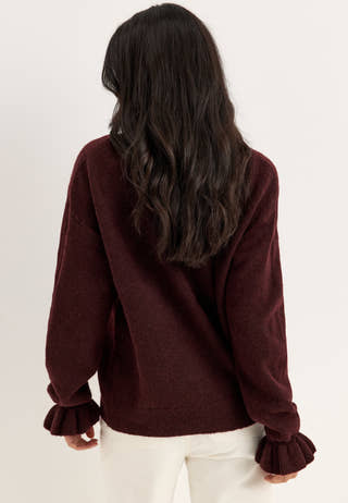 Pcsally Ls Frill Cuff Knit Red