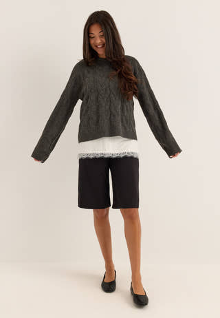 Pckathy Ls O-neck Cable Knit Grey