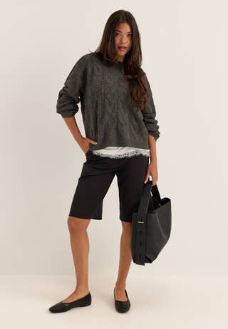 Pckathy Ls O-neck Cable Knit Grey