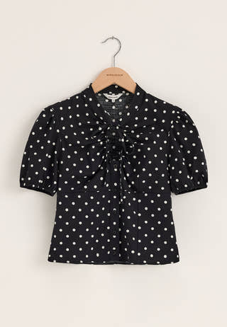Ruched Keyhole Shirt Dotted