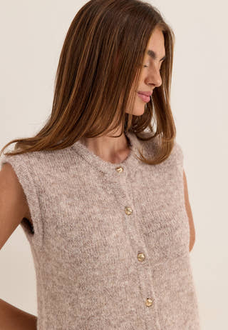 Objsaggia Re Knit Vest Cardigan Beige
