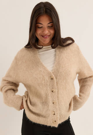 Objharry L/S LO KNIT CARDIGAN Beige