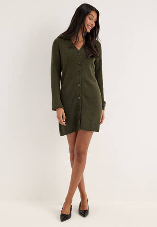 Vmkarla Ls V-neck Button Abk Dress Green