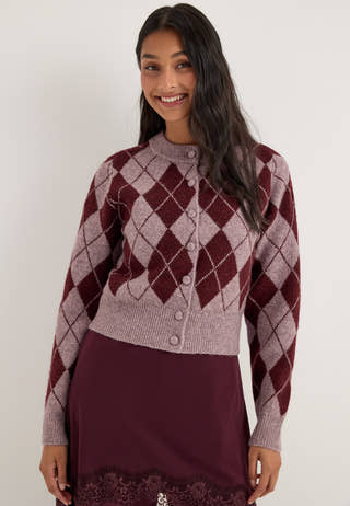 Vmhalo Ls O-neck Argyle Cardigan Purple