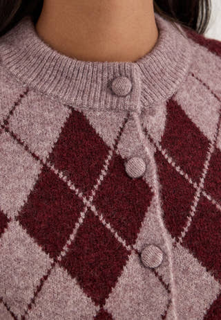 Vmhalo Ls O-neck Argyle Cardigan Purple