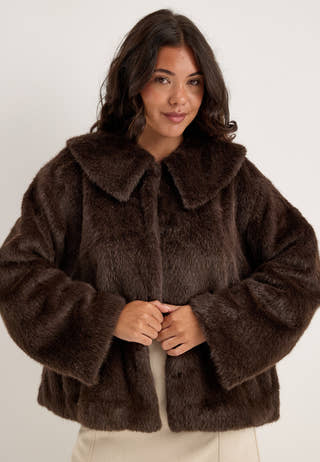Objcarla Collar Short Jacket Brown