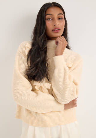 Onllisa Ls Bow Pullover Knt Beige