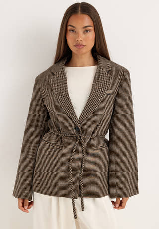 Onlnella L/S BELT CHECK BLAZER Brown