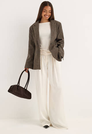 Onlnella L/S BELT CHECK BLAZER Brown