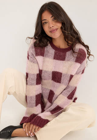Slwlulu Loose Ls Check Knit O-neck Red