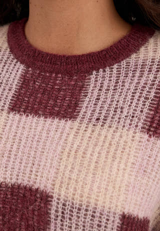 Slwlulu Loose Ls Check Knit O-neck Red
