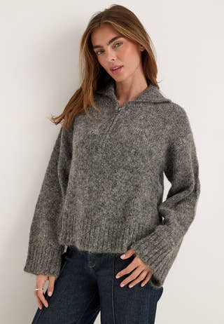 Slwanjuli Ls Knit Half Zip Grey