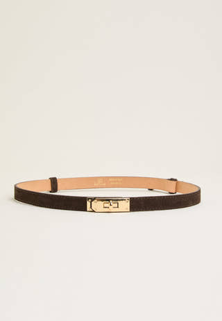 Suede Belt With Turn Lock Brown