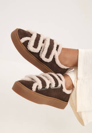 Shearling Low Velcro Sneaker Brown