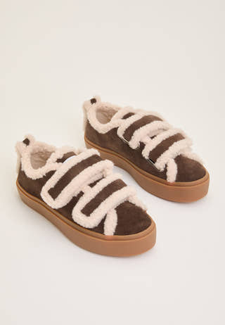 Shearling Low Velcro Sneaker Brown