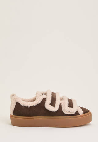 Shearling Low Velcro Sneaker Brown