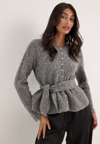 Objnivin L/S SCARF KNIT CARDIGAN Grey