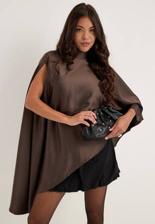 Yaspella High Neck Cape Top Brown
