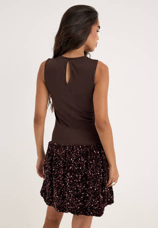 Vibelieve S/S MIX SEQUINS DRESS Brown