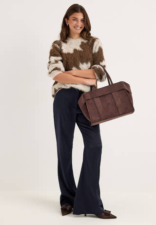 Vivenla O-neck L/S JACQUARD Knit Top Brown