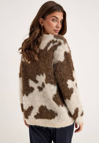 Vivenla O-neck L/S JACQUARD Knit Top Brown