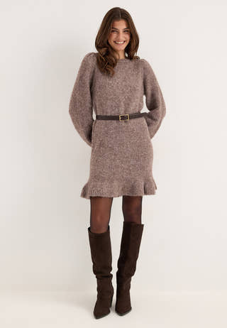 Vibows L/S PEPLUM KNIT DRESS Grey