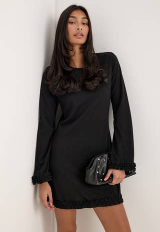 Pcpaige Ls Frill Dress Black