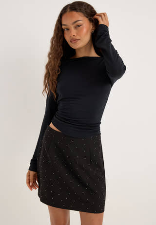 Pckamil Rhinestones Hw Mini Skirt Black