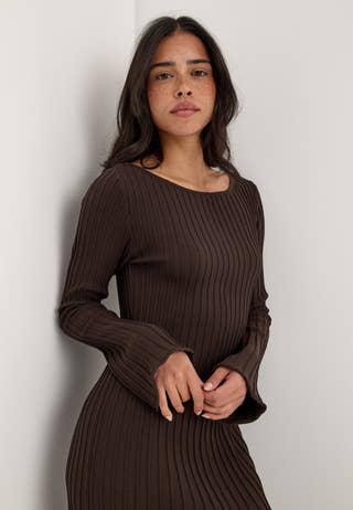 Vmalessandria Ls Boatneck Ankle Dress Brown