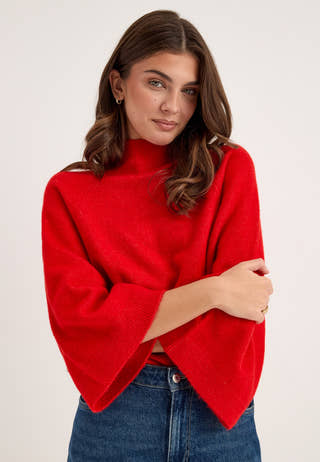 Vmsally Ls Highneck Wide Pullover Red