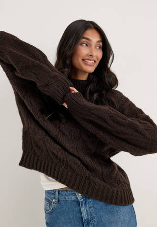 Vmmaybe Ls High Neck Cable Pullover Brown