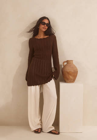 Boat Neck Structure Knitted Short Dress