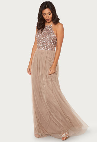 High Neck Sequin Maxi Dress