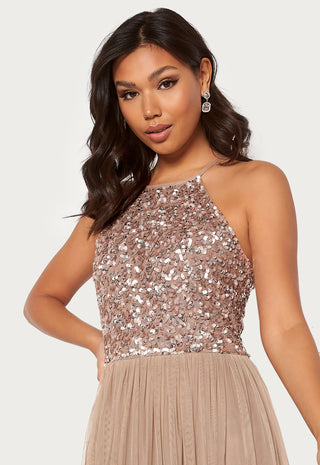 High Neck Sequin Maxi Dress