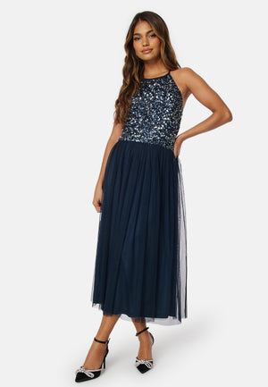 High Neck Sequin Midi Dress