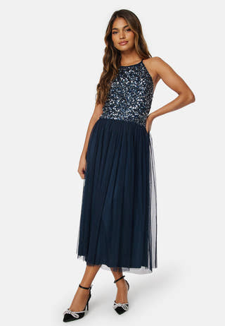 High Neck Sequin Midi Dress