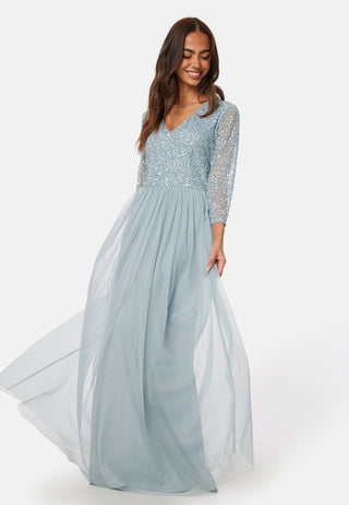 Long Sleeve Sequin Bodice Maxi Dress